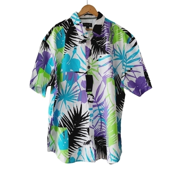 Men's A. Tiziano Palm Print Short Sleeve Button Down Shirt - Picture 1 of 10